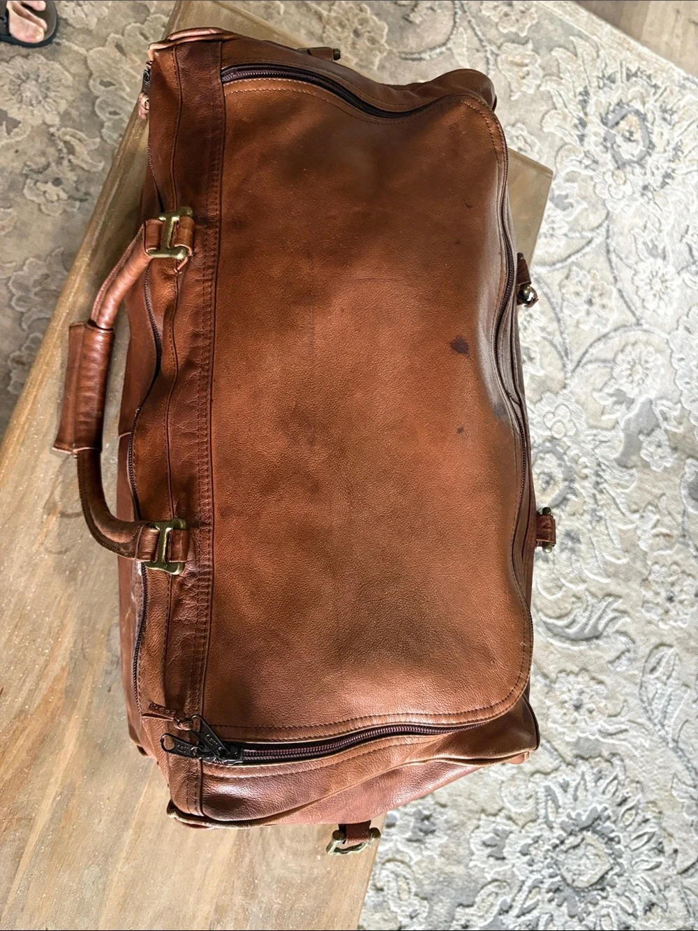 Leather Weekender Bag - Brown